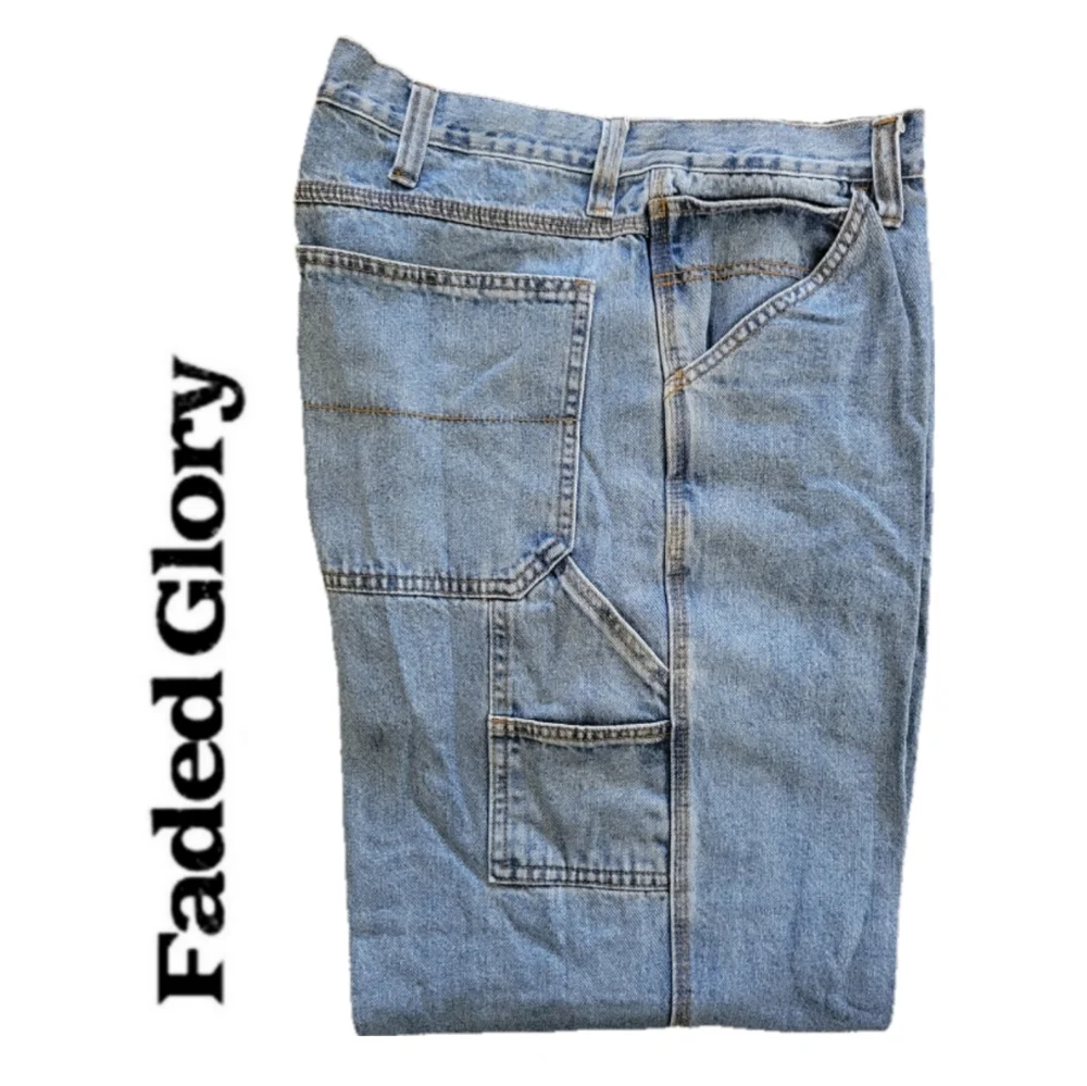 Faded Glory Blue Relaxed Carpenter Jeans Classic Denim Style Size 42 X 30